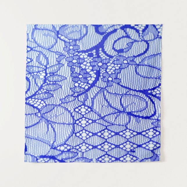 Lace fabric in blue. Royal Blue Couture Lace Patch Tapestry (Front)
