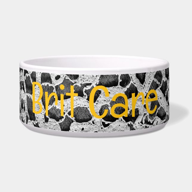 Lace Fabric Pet Bowl with BRIT CARE Text (Front)