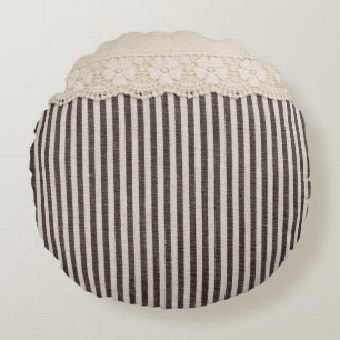 Lace fabric textile texture, background pattern. round cushion