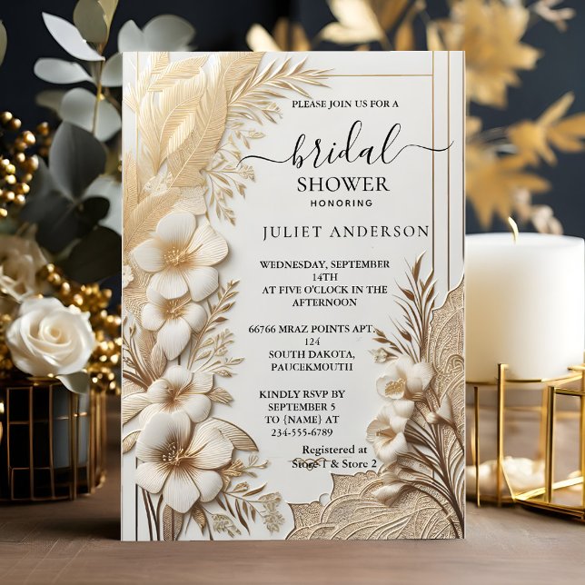 Lace Floral Gold Foil Embossed Bridal Shower Invitation (Creator Uploaded)