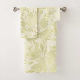 Lace Floral Textured Golden Beige Bath Towel Set