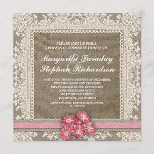lace flowers & burlap rehearsal dinner invitations