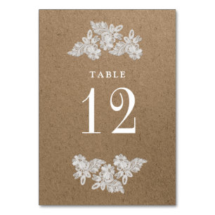 Lace Flowers   Kraft Paper Table Number Cards
