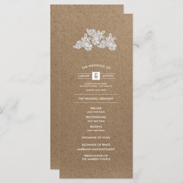 Lace Flowers | Kraft Paper Wedding Programs Programme (Front/Back)