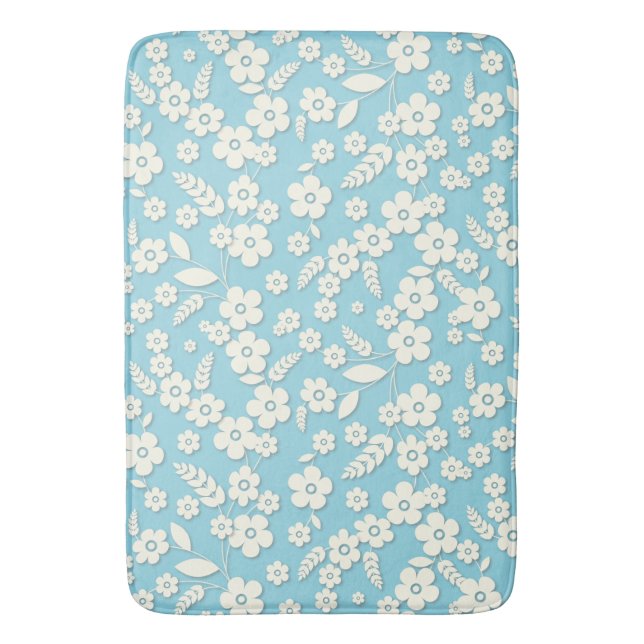 Lace Flowers on Blue Bath Mat (Front Vertical)