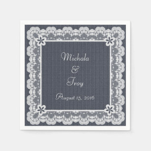 Lace Frame Blue Denim Wedding Napkin