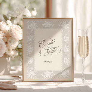 Lace Frame Neutral Bridal Shower Cards & Gifts Poster