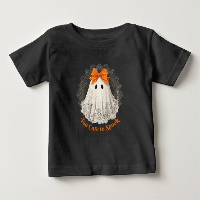 Lace Ghost in Orange Bow Ornate Frame Design Baby T-Shirt (Front)
