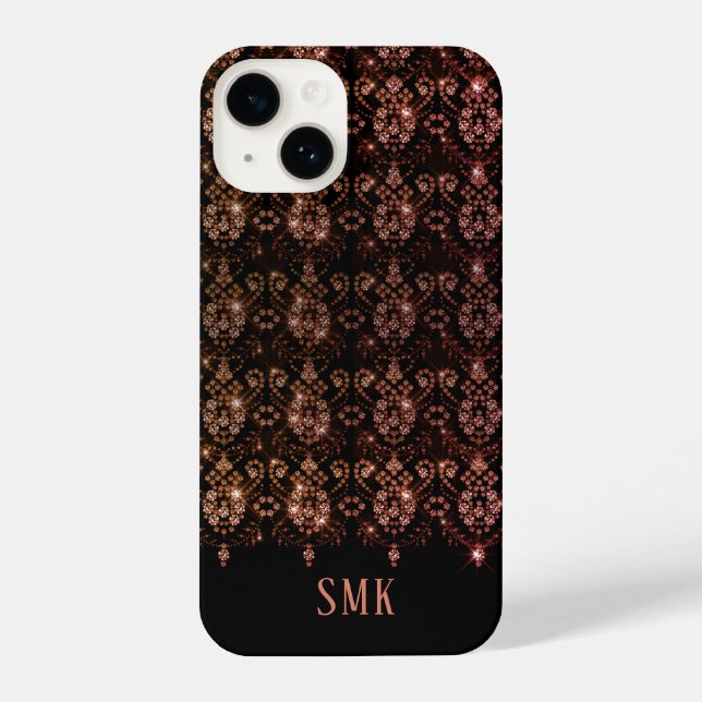 Lace Glitter Monogram Rose Gold Black iPhone Case (Back)