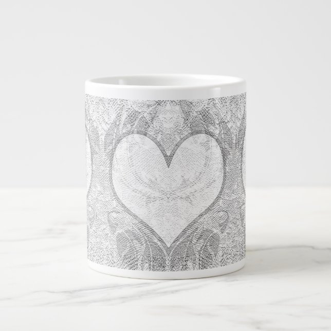 Lace Heart Add Text Large Coffee Mug (Front)