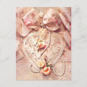 LACE HEART, ROSES & PEARLS by SHARON SHARPE Postcard