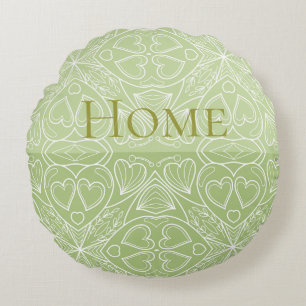 Lace Hearts Soft Olive Round Cushion