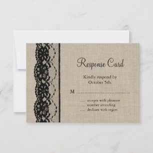 Lace in Black on Burlap RSVP Card