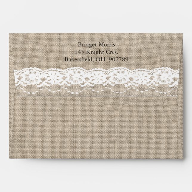Lace in White on Burlap Envelope (Back (Top Flap))