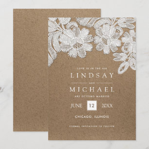 Lace Kraft Paper Wedding Save the Date Cards