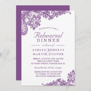 Lace Lavender Purple Wedding Rehearsal Dinner Invitation