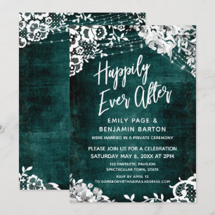 Lace, Lights & Floral over Teal Happily Ever After Invitation