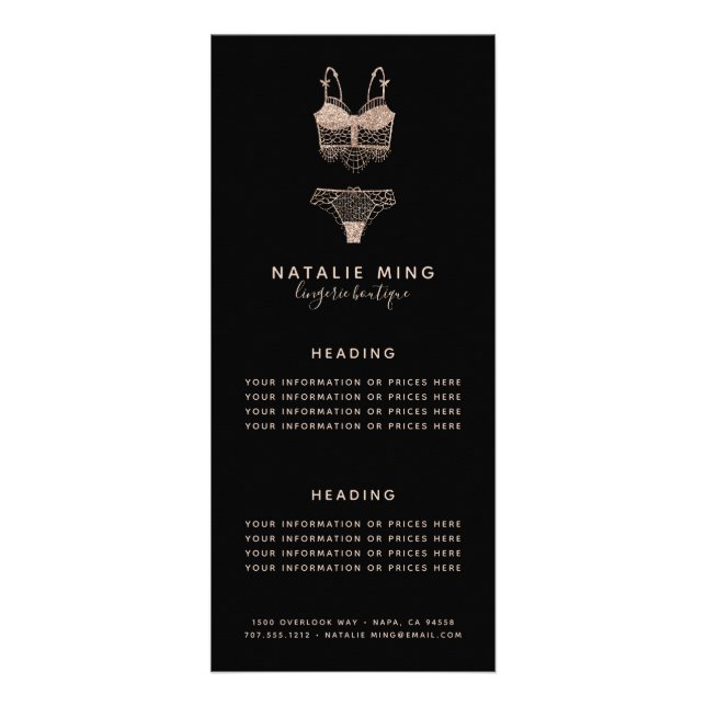 Lace Lingerie Boutique Logo Information or Prices Rack Card (Front)