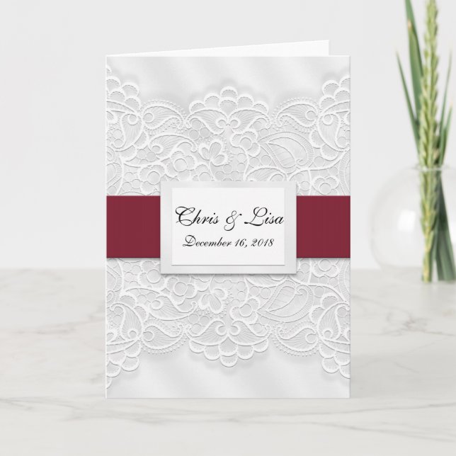 Lace Look Deep Red Wedding Announcement 5x7 (Front)