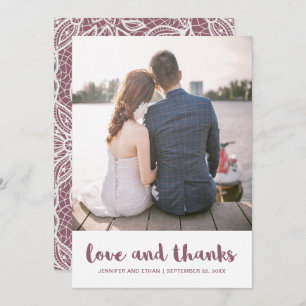Lace Look Mauve Wedding Thank You Photo