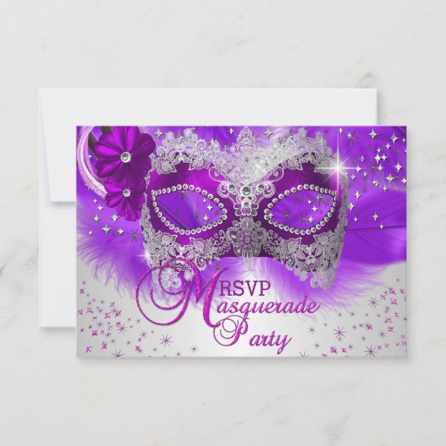 Lace Mask Purple Silver Masquerade RSVP (Front)