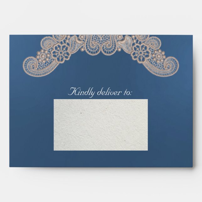 Lace on Blue Wedding Envelope (Front)