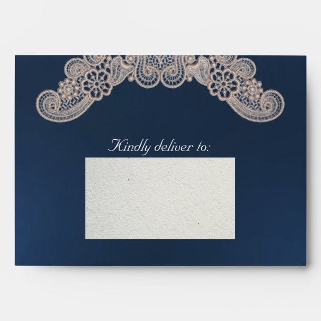 Lace on Dark Blue Wedding Envelope (Front)