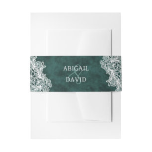 Lace on Emerald Green Faux Velvet Wedding Invitation Belly Band