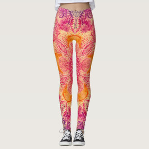 Lace Ornament Mandala: Round Watercolor Design Leggings