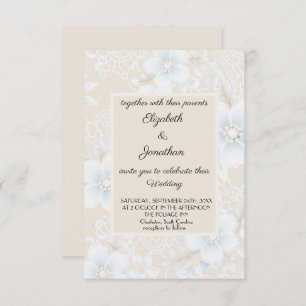 Lace Pattern Beige Blue Wedding Invitation