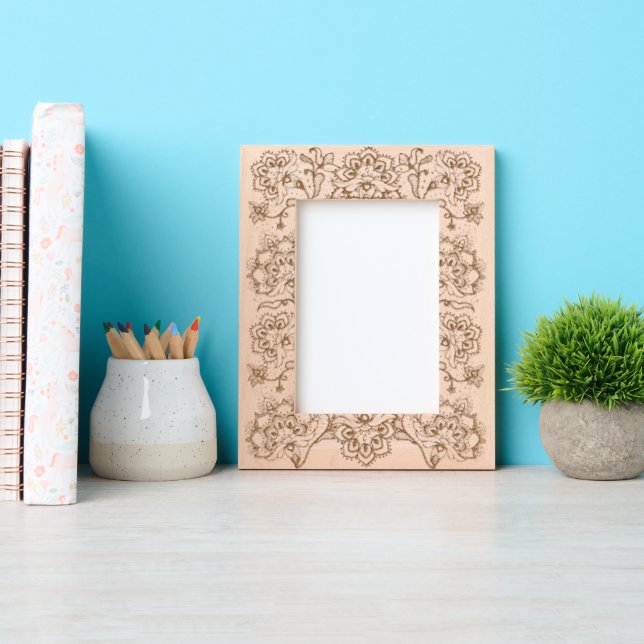 Lace Pattern Floral Motif Portrait Size Etched Frames (Front)