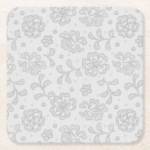 Lace pattern, flower vintage 1 square paper coaster