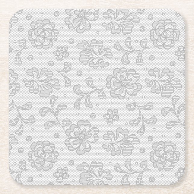 Lace pattern, flower vintage 1 square paper coaster (Front)