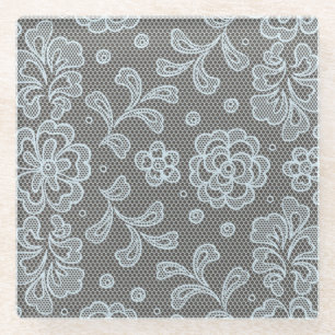 Lace pattern, flower vintage 6 glass coaster