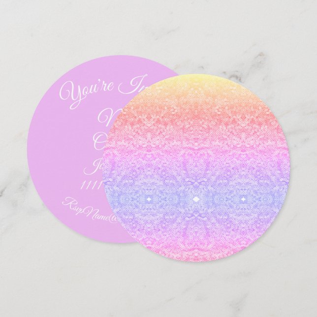 Lace pattern gradient pink gold purple invitation (Front/Back)