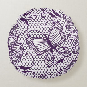 Lace pattern with butterflies round cushion