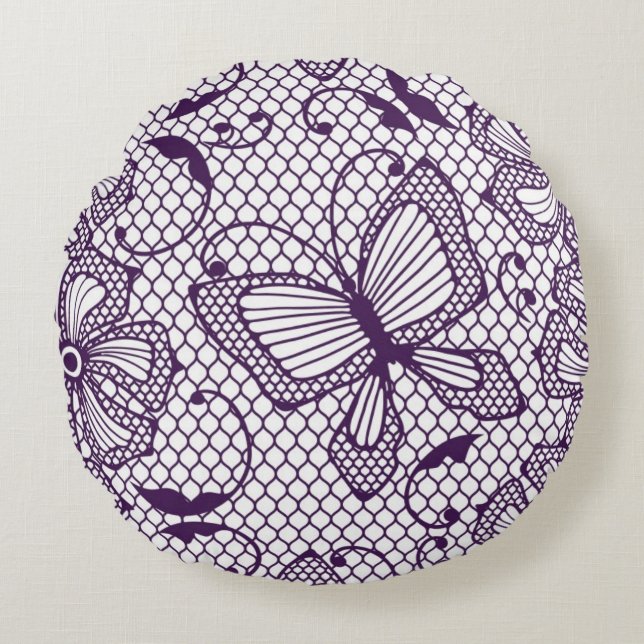 Lace pattern with butterflies round cushion (Front)