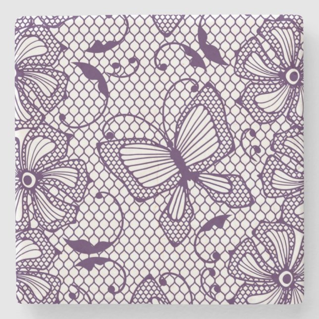 Lace pattern with butterflies stone coaster (Front)