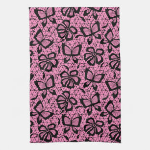 lace pattern with butterflies tea towel