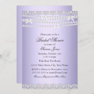 Lace & Pearl Purple Bridal Shower Invitation