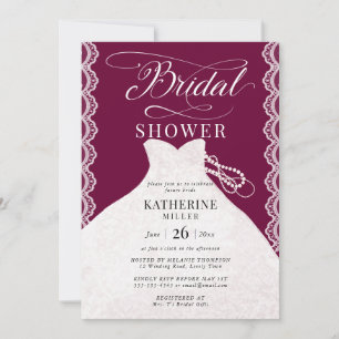 Lace Pearls Bridal Dress Burgundy Bridal Shower Invitation