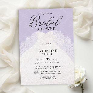Lace Pearls Dress Lavender Elegant Bridal Shower Invitation