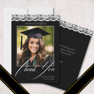 Lace Photo Graduation Flat Thank You Card