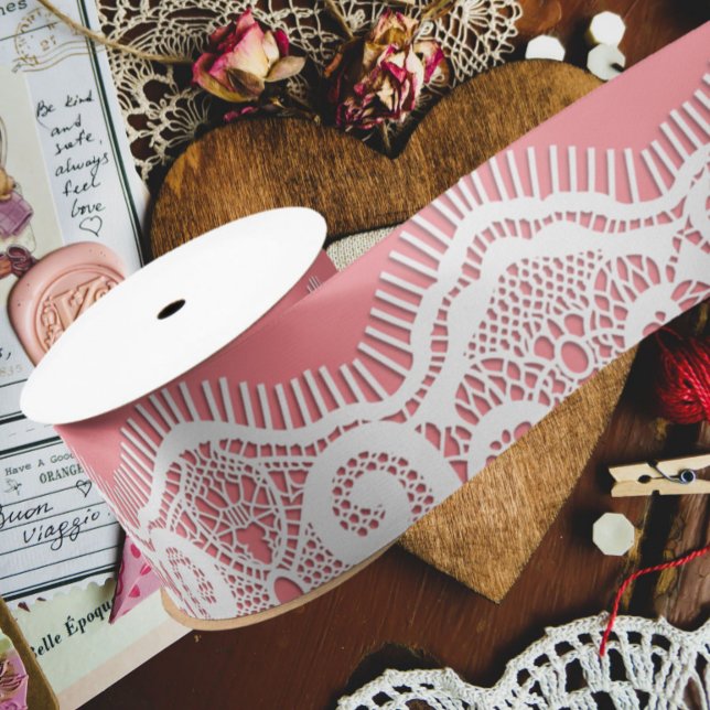 Lace pink and white old fashion vintage satin ribbon (Creator Uploaded)