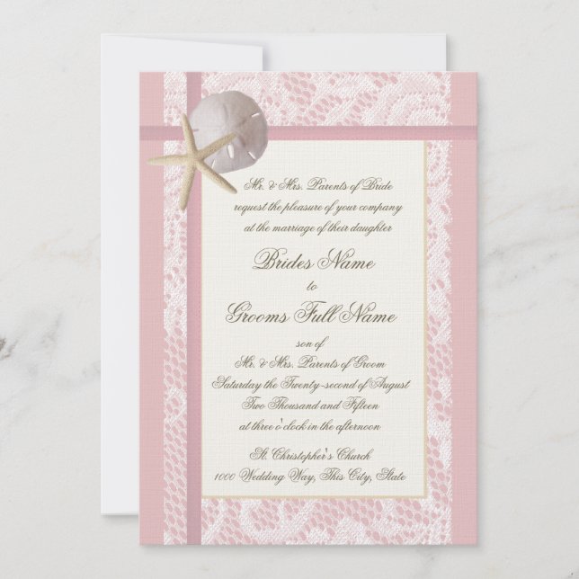 Lace Pink Beach Wedding Invitation (Front)