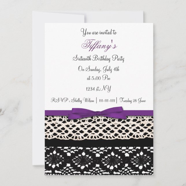 lace purple damask Sweet Sixteen party Invitation (Front)