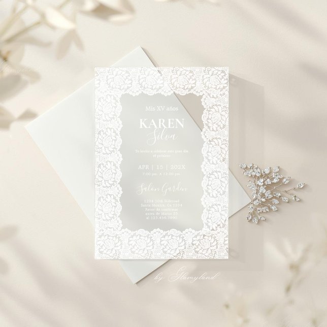 Lace Quinceanera Acrylic Invitation (Creator Uploaded)