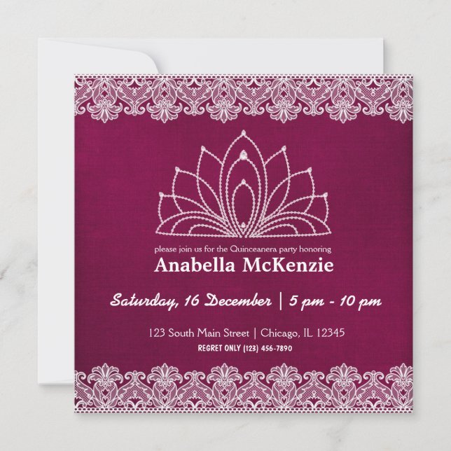 Lace Quinceanera (Maroon) Invitation (Front)