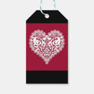 Lace red heart leaves floral lacy Valentines Day r Gift Tags