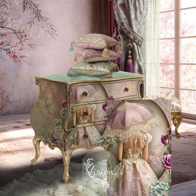 Lace Reverie French Romance Portrait Art Tissue Paper (Lace Reverie, Mint Mauve, Romantic Portrait  , Parasol & Floral Decoupage Tissue Paper)